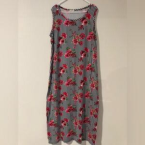 Floral Striped Sleeveless Dress